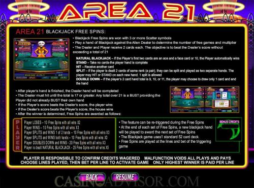 Area 21 payout table