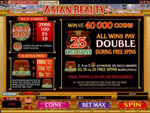 Asian Beauty payout table