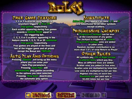 Aztec's Treasure payout table