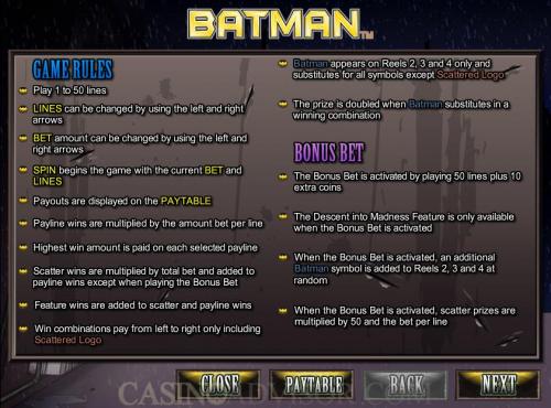 Batman payout table