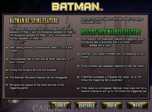 Batman payout table
