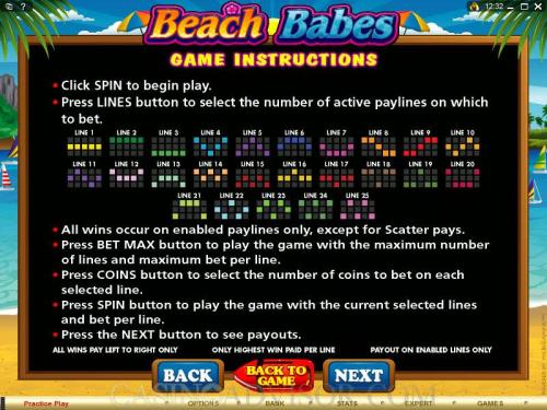Beach Babes payout table