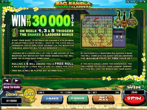 Big Kahuna: Snakes & Ladders payout table