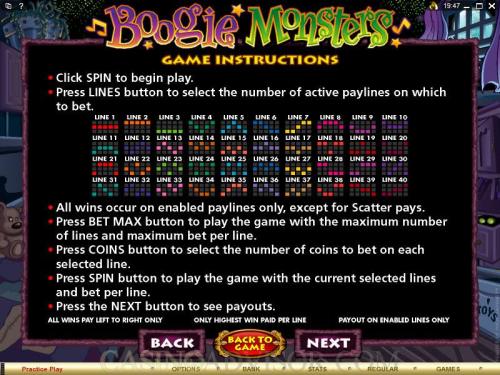 Boogie Monsters payout table