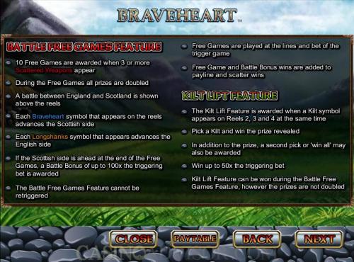 Braveheart payout table