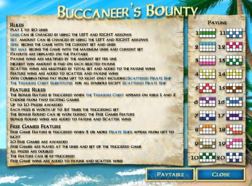 Buccaneer's Bounty payout table