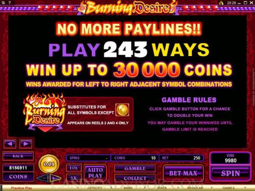 Burning Desire payout table