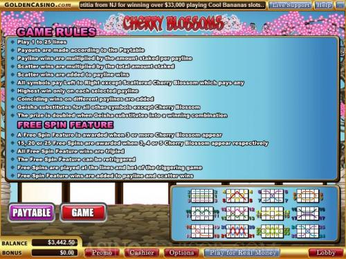 Cherry Blossoms payout table