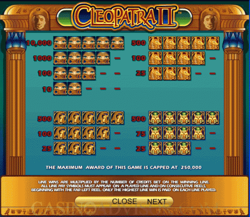 Cleopatra II payout table
