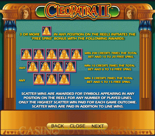 Cleopatra II payout table