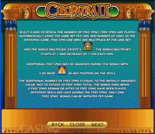 Cleopatra II payout table