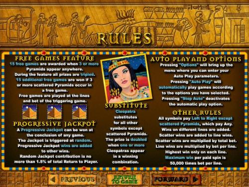 Cleopatra's Gold payout table