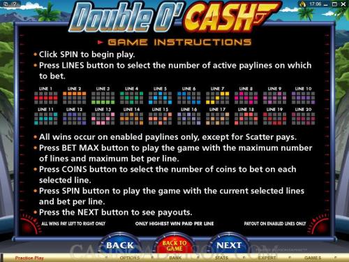 Double 'O Cash payout table