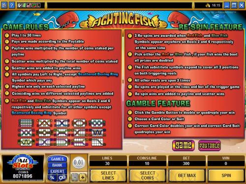 Fighting Fish payout table