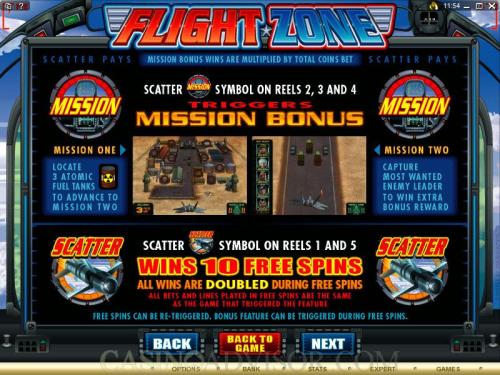 Flight Zone payout table