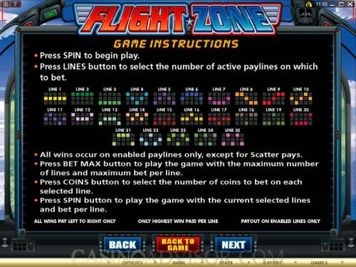 Flight Zone payout table