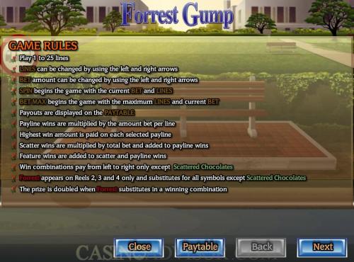 Forrest Gump payout table