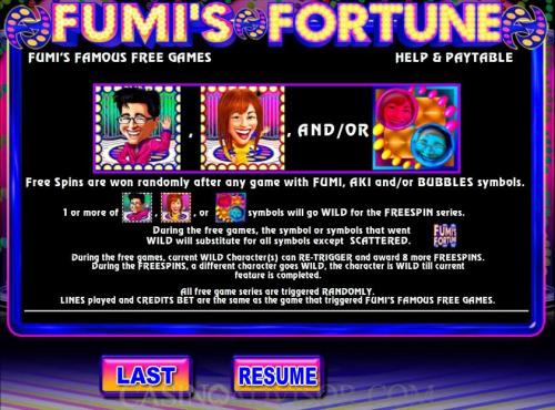 Fumi's Fortune payout table