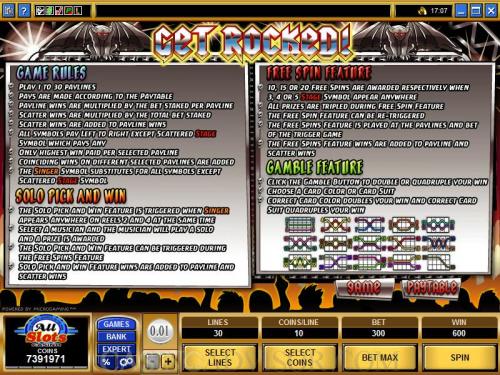 Get Rocked payout table