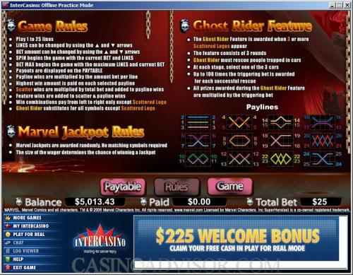 Ghost Rider payout table