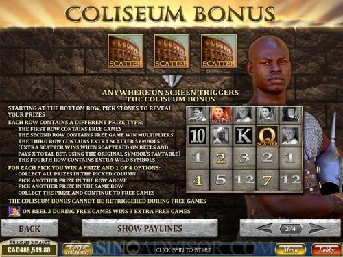 Gladiator payout table