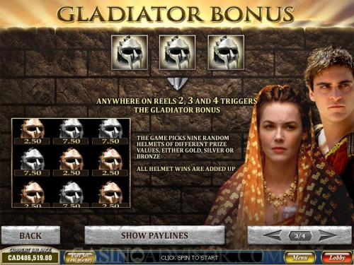 Gladiator payout table