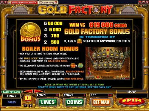 Gold Factory payout table