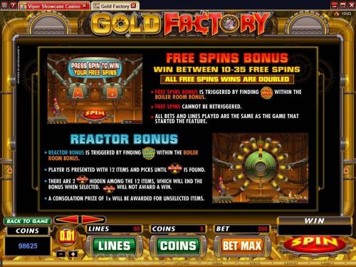 Gold Factory payout table