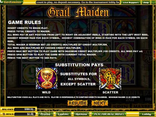 Grail Maiden payout table