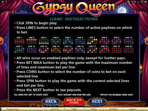 Gypsy Queen payout table