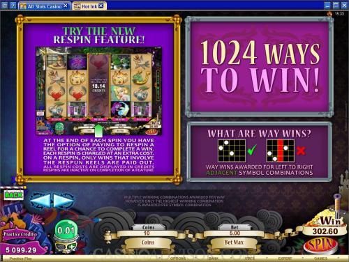 Hot Ink payout table