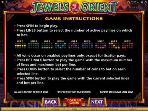 Jewels of the Orient payout table