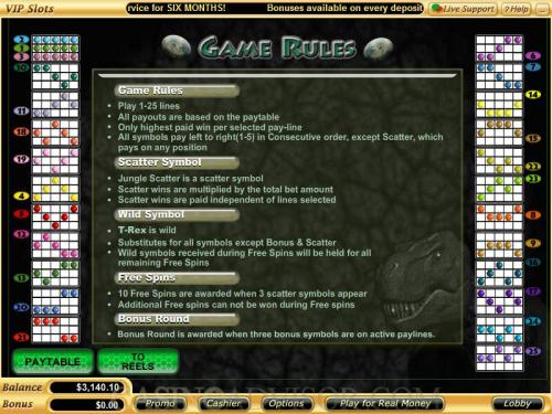Jurassic Slots payout table