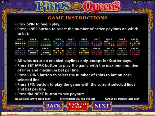 Kings and Queens payout table