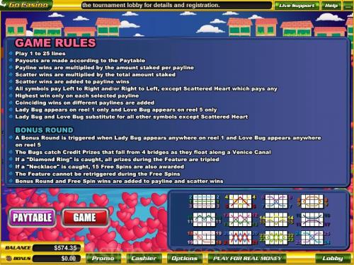 Love Bugs payout table