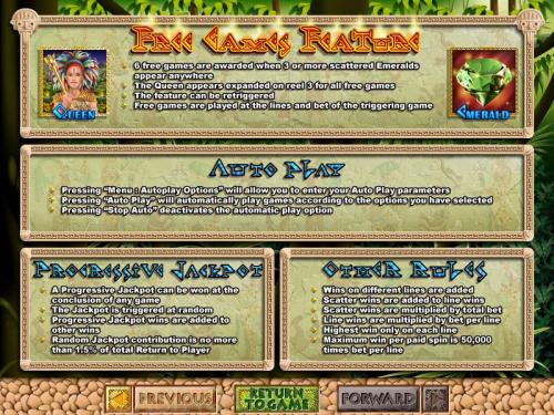 Mayan Queen payout table