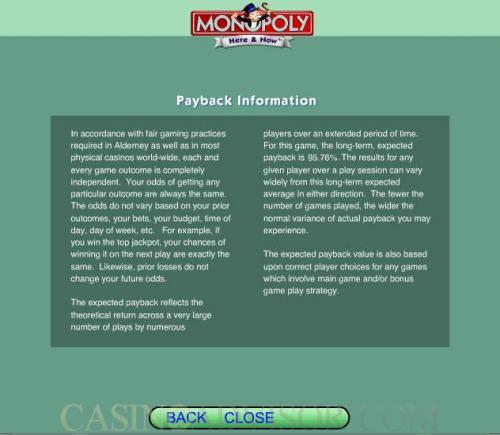 Monopoly Here and Now payout table