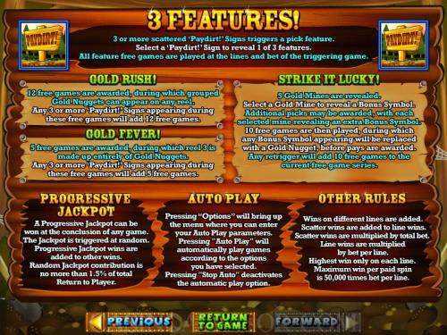 PayDirt payout table