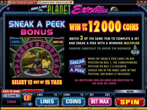 Planet Exotica payout table