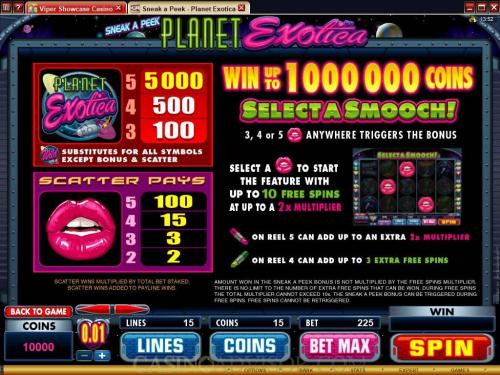 Planet Exotica payout table