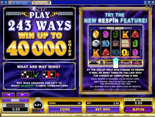 Reel Gems payout table