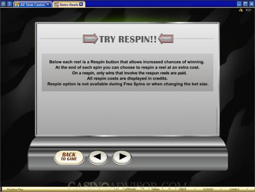 Retro Reels payout table