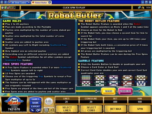 Robot Butler payout table