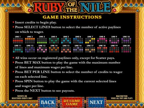 Ruby of the Nile payout table