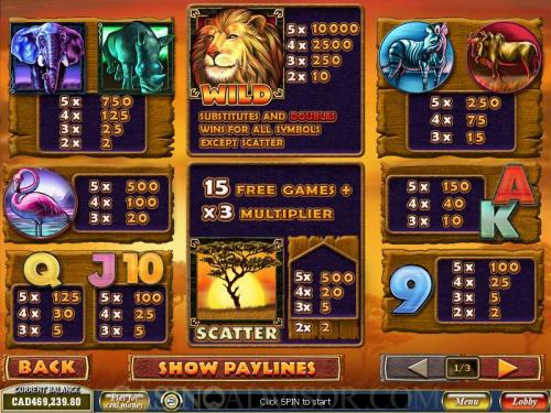 Safari Heat payout table