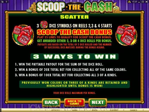 Scoop the Cash payout table