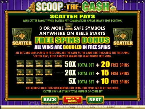 Scoop the Cash payout table
