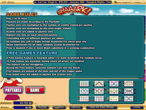 Shaaark! payout table