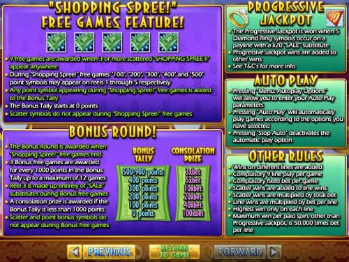 Shopping Spree II payout table