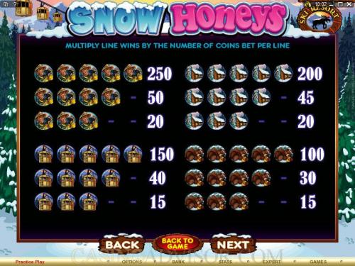 Snow Honeys payout table